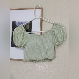 Caution To The Wind Sage Striped Crop Top